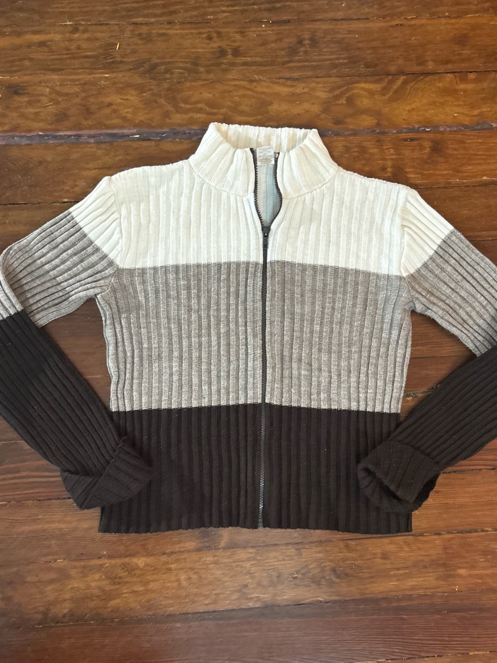 Vintage CAS brown cream striped zip up sweater jacket size L